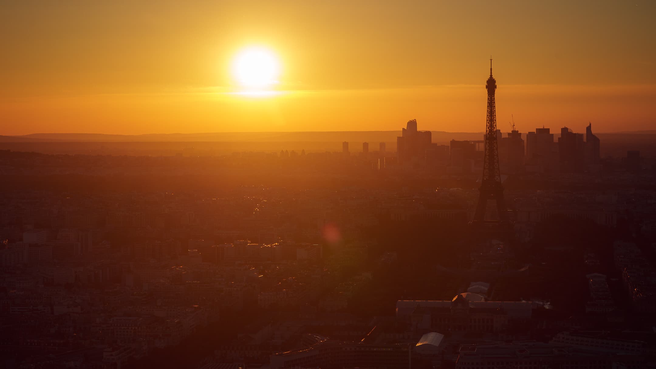 paris aerial eiffel tower sunset wide